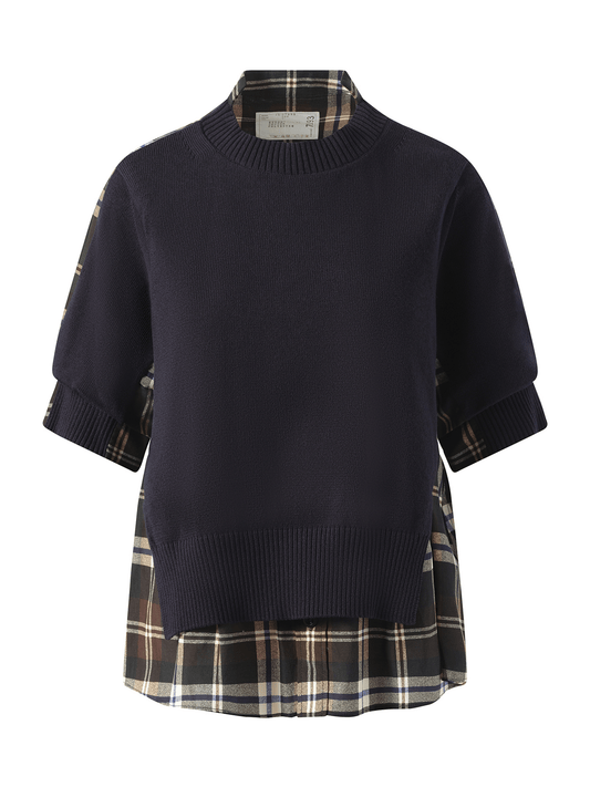 SACAI Plaid Print x Knit Pullover (Green)