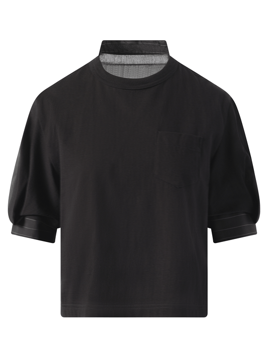 SACAI Spun Organza x Cotton Jersey T-Shirt (Black)