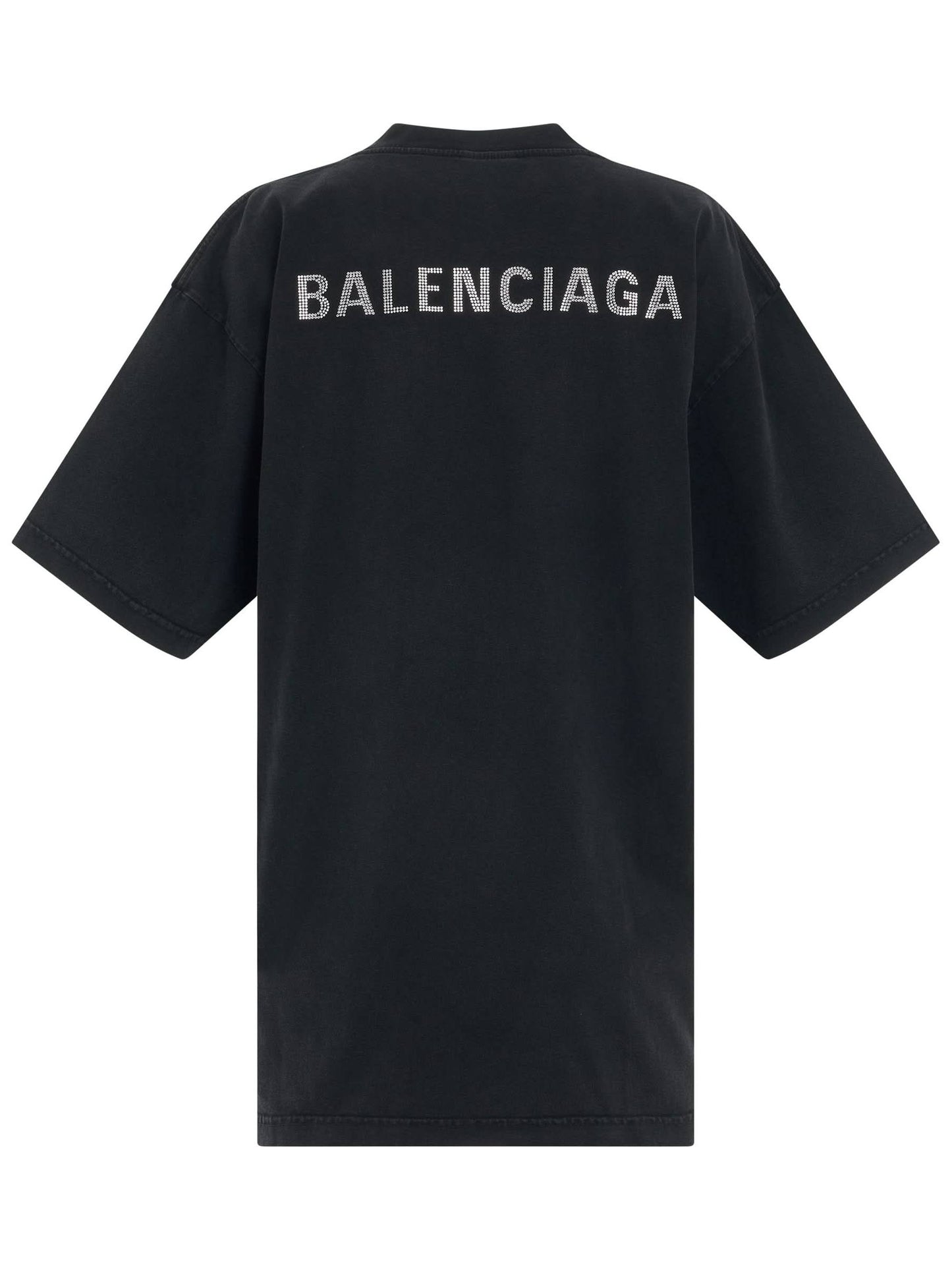 BALENCIAGA Back logo Rhinestones Oversized T-Shirt (Black)