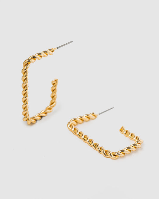 Colette Open Twisted Regtangle Hoop Earrings (Gold)