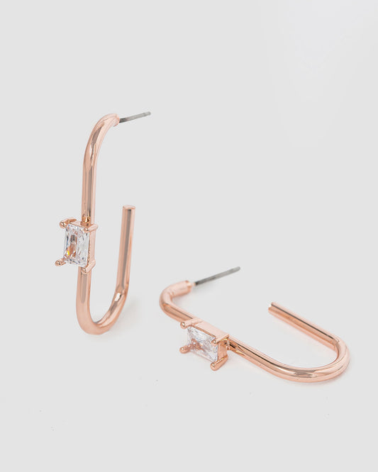 Colette Rounded Hoop Crystal Earrings (Rose Gold)