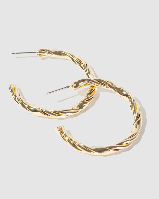 Colette Thin Line Detail Hoop Earrings (Gold)