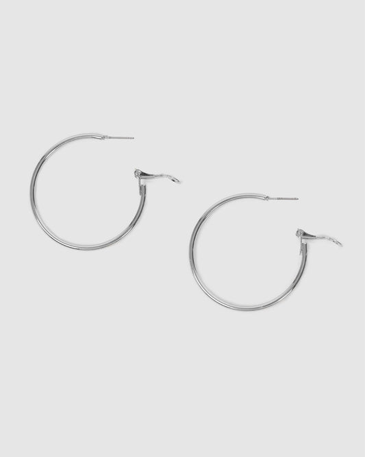 Colette Fine Hoop Earrings 40mm (Silver)