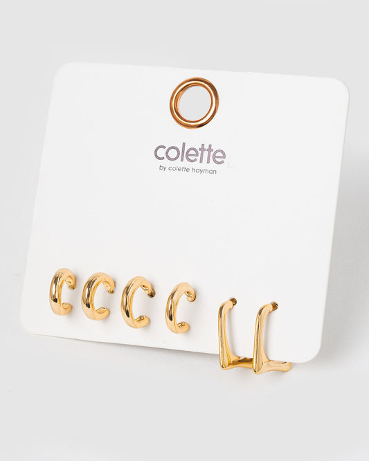 Colette 3 Pack Thin Hoop Earrings (Gold)