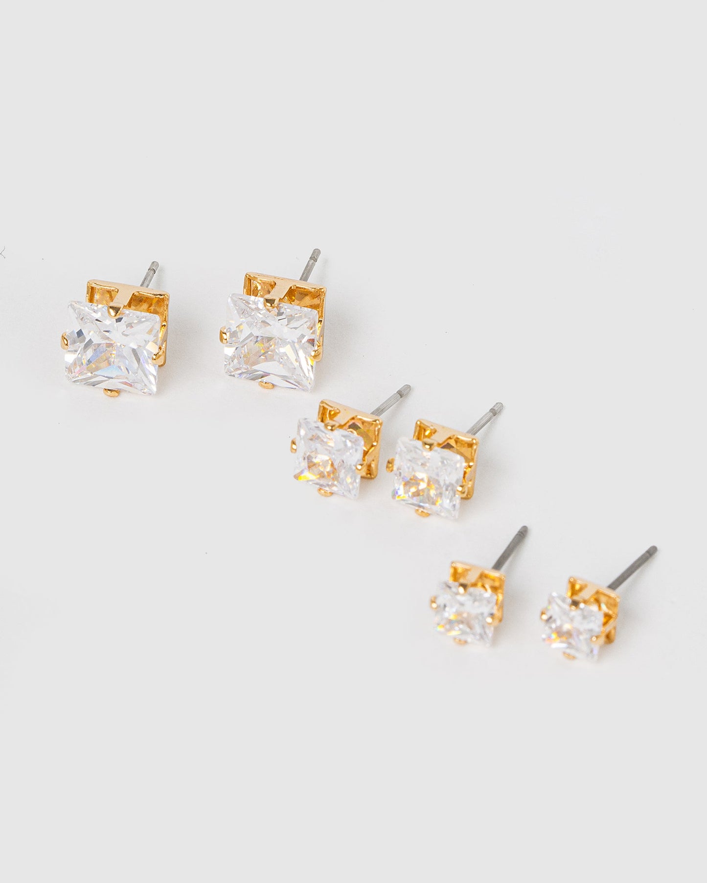 Colette 3 Pack Square Stud Earrings (Gold)