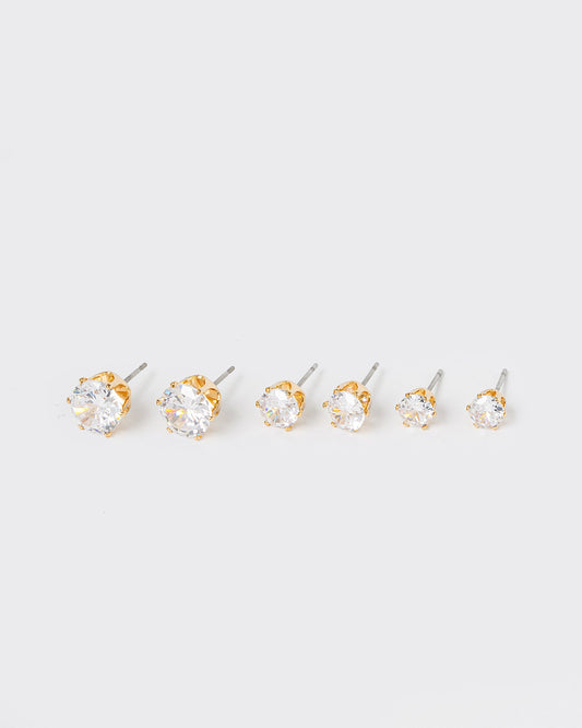 Colette 3 Pack Round Stud Earrings (Gold)