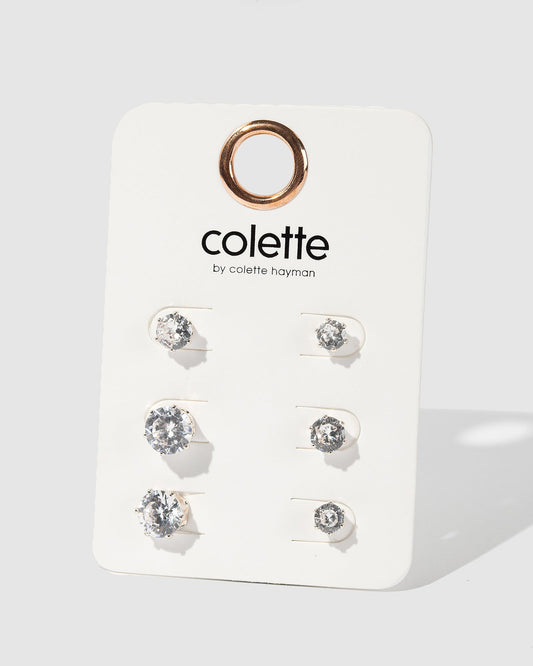 Colette 3 Pack Round Stud Earrings (Rose Gold)