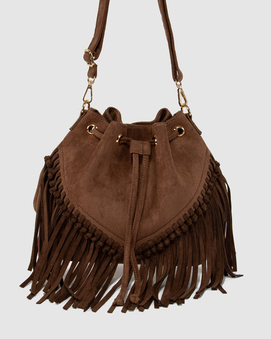 Colette Giselle Fringe Bucket Bag (Chocolate)