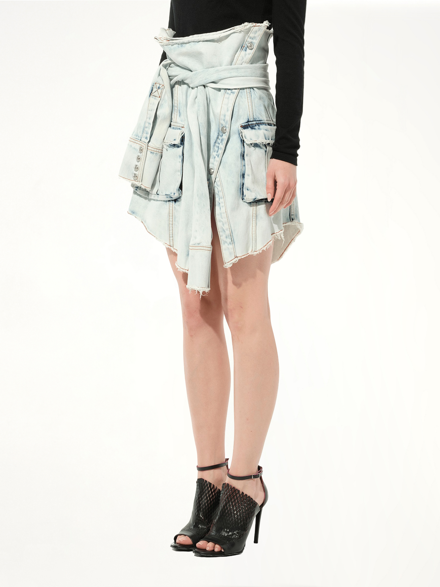 BALMAIN Knotted Denim Skirt (White)