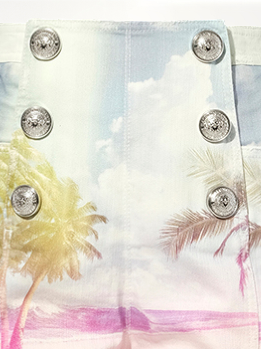 BALMAIN Print Denim Shorts (Multicolor)