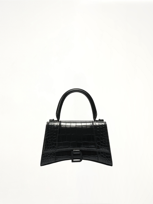 BALENCIAGA Hourglass Small Croco Embossed Bag (Black)