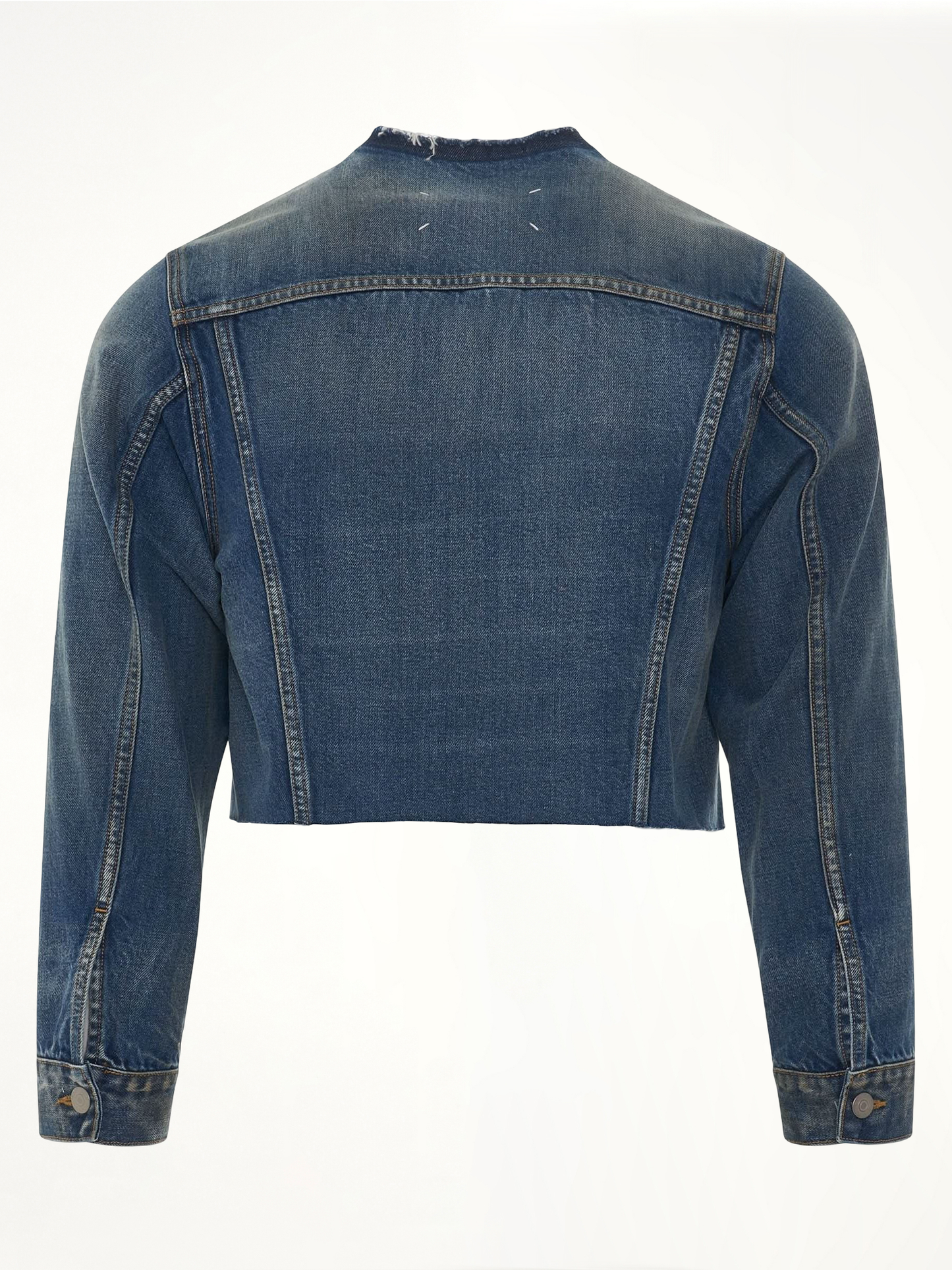 MAISON MARGIELA Cropped Collarless Denim Jacket (Blue)