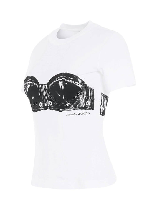 ALEXANDER MCQUEEN Bra Bustier Print Fitted T-Shirt (White)