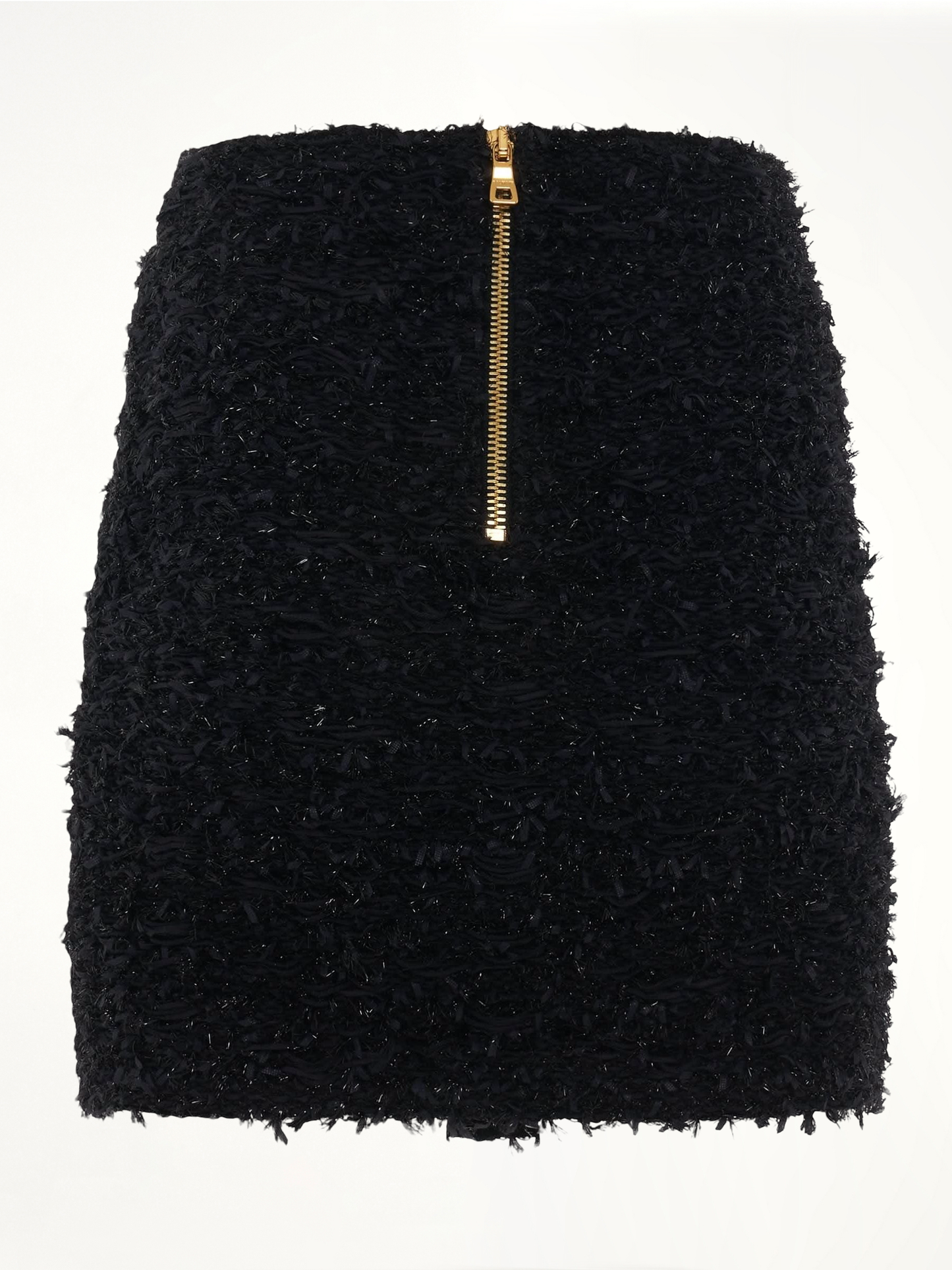 BALMAIN High Waisted 2 Pockets Tweed Short Skirt (Black)