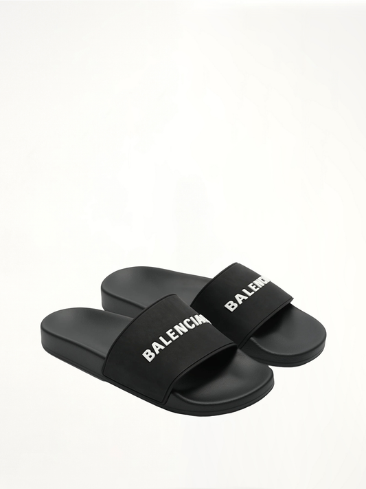 BALENCIAGA 3D Logo Pool Slide Sandal (Black)