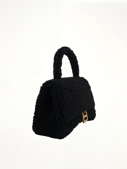 BALENCIAGA Furry Hourglass Small Handbag (Black)