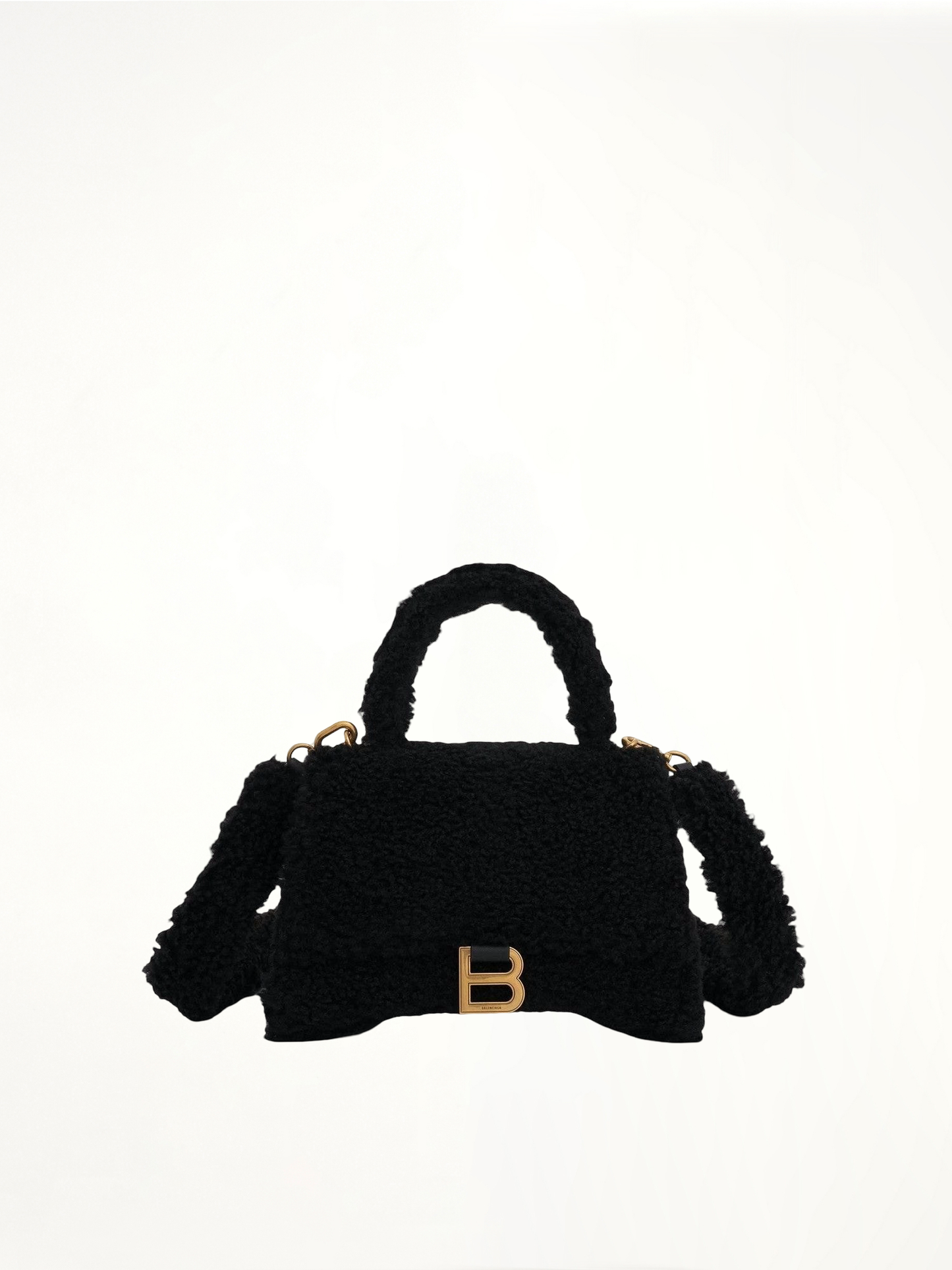 BALENCIAGA Furry Hourglass Small Handbag (Black)