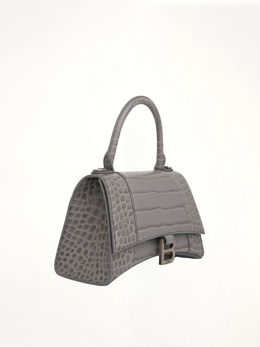 BALENCIAGA Hourglass Small Croco Embossed Bag (Grey)