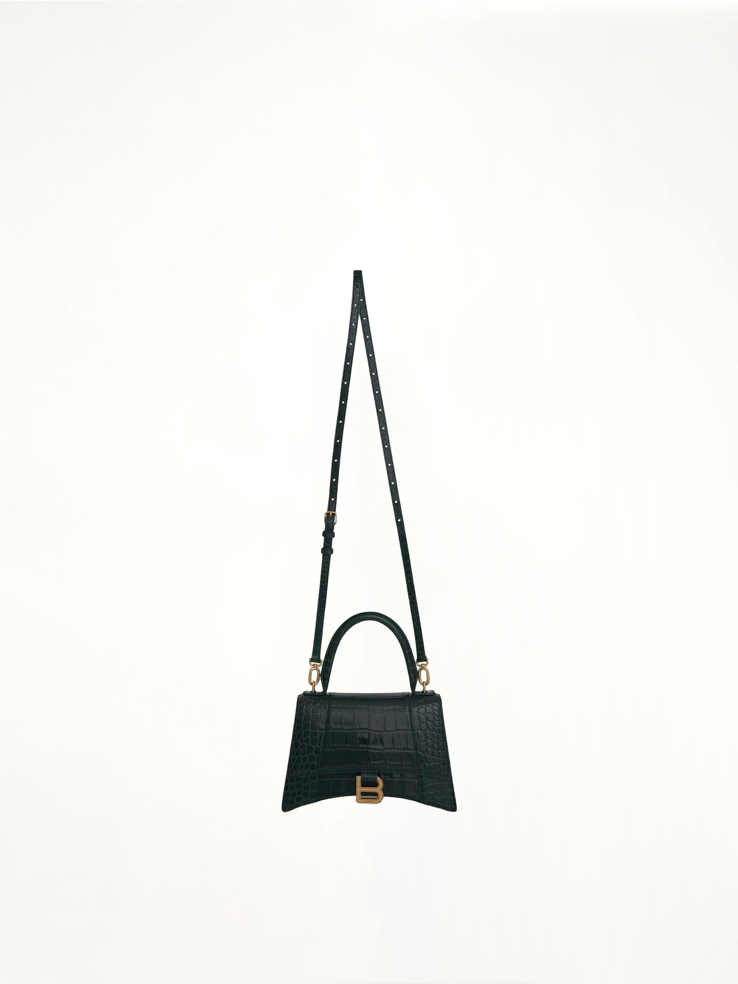 BALENCIAGA Hourglass Small Croco Embossed Bag (Green)