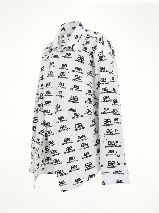 BALENCIAGA Hand Drawn BB Icon Swing Shirt (White)