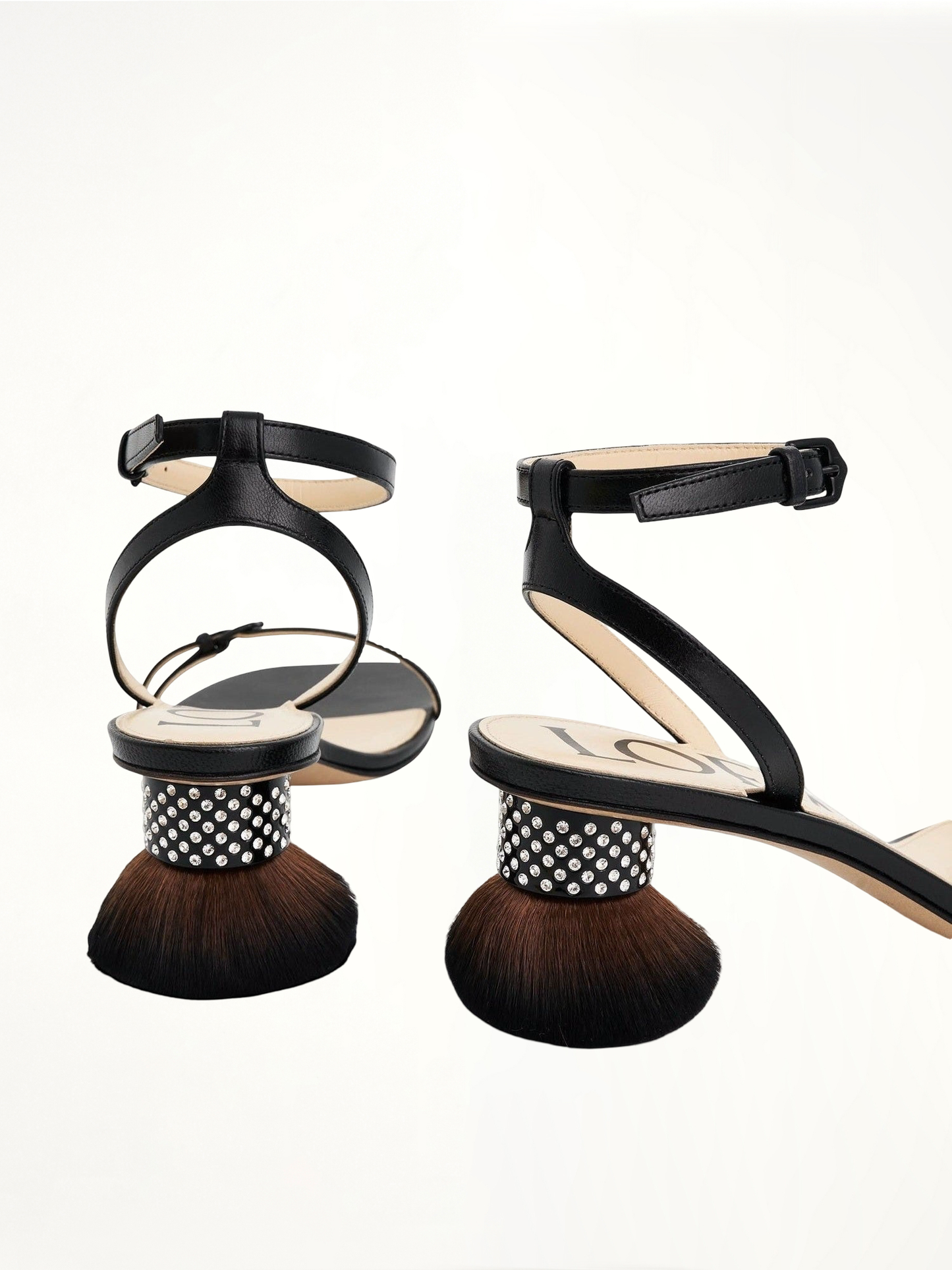 LOEWE Petal Brush Heel Sandal (Black)