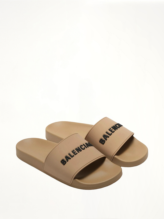 BALENCIAGA 3D Logo Rubber Pool Slide Sandal (Beige)