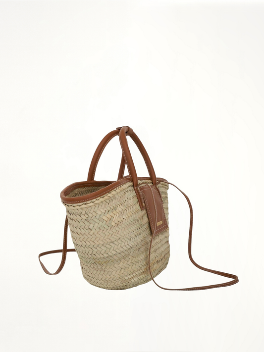 JACQUEMUS Le Panier Soleil Straw & Leather Bag (Brown)