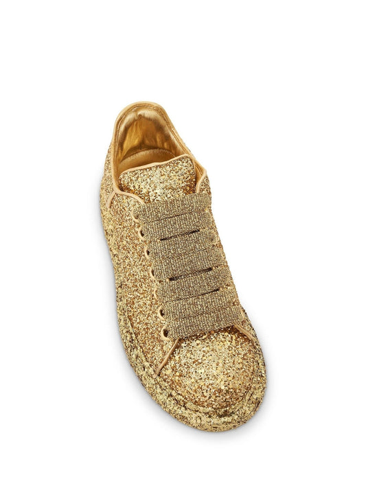 ALEXANDER MCQUEEN Larry Oversized Heel Glitter Sneaker (Gold)