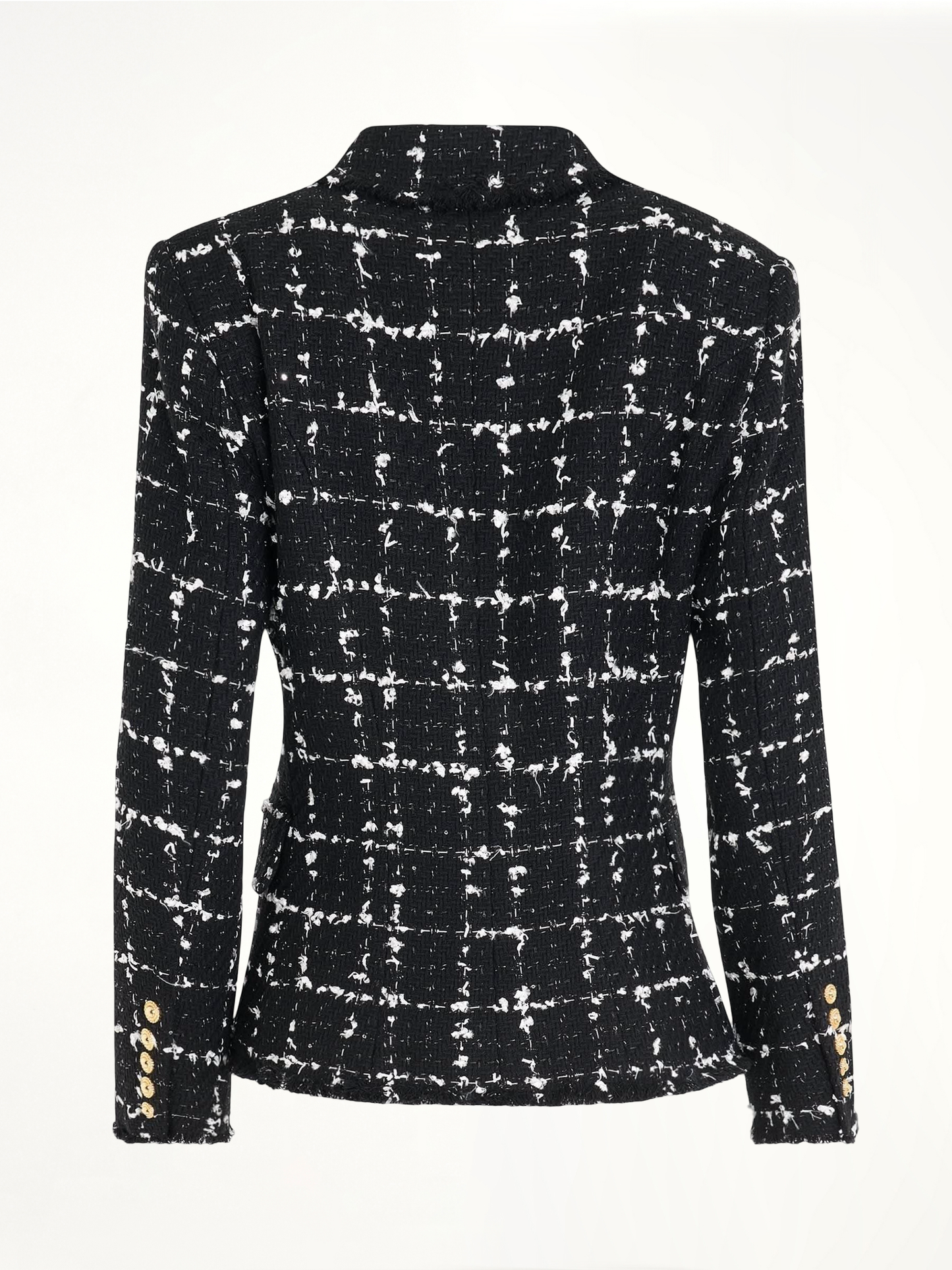 BALMAIN 6 Button Double Breasted Tweed Jacket (Black)