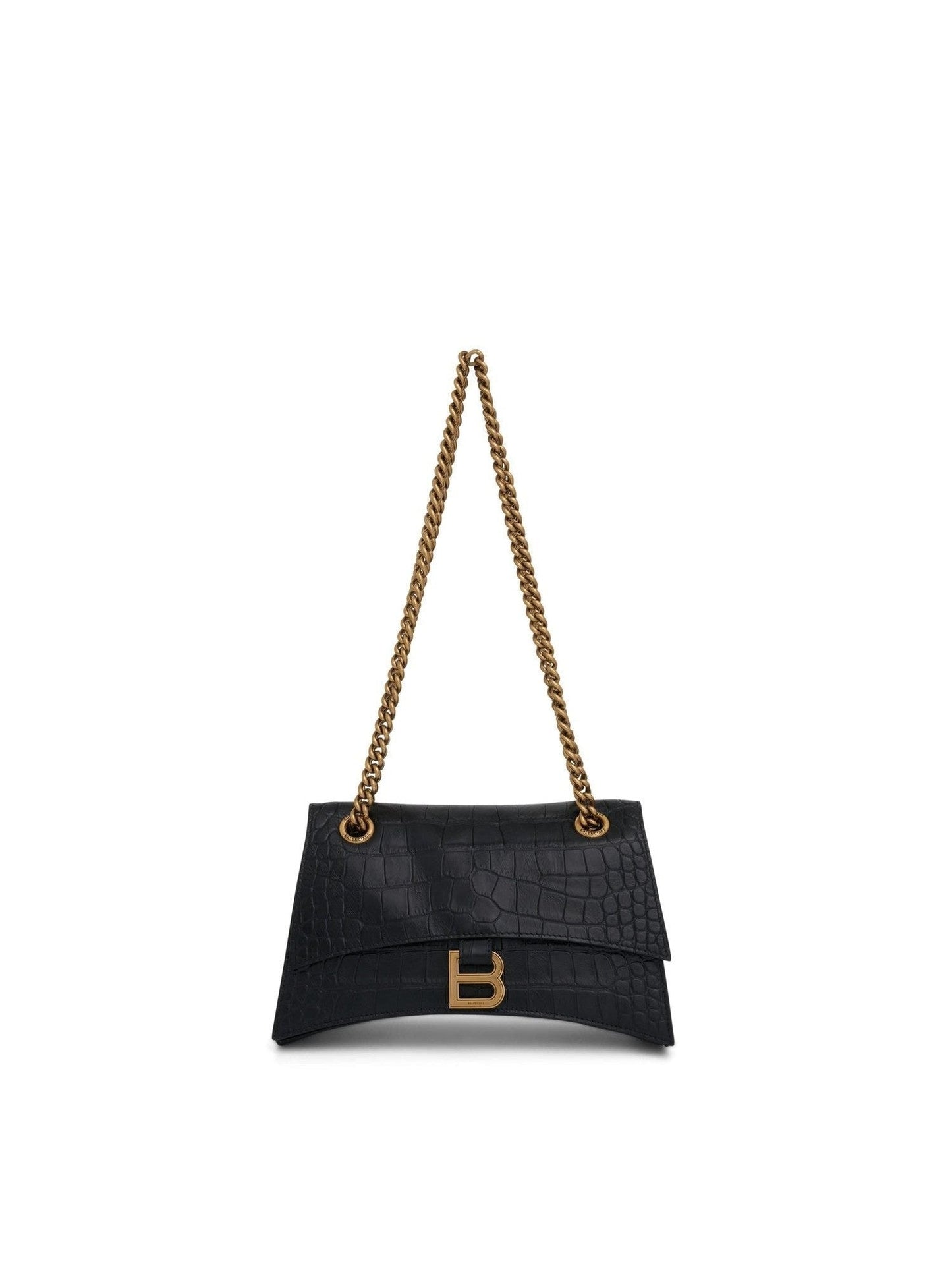 BALENCIAGA Crush Small Chain Bag Croco Embossed (Black)