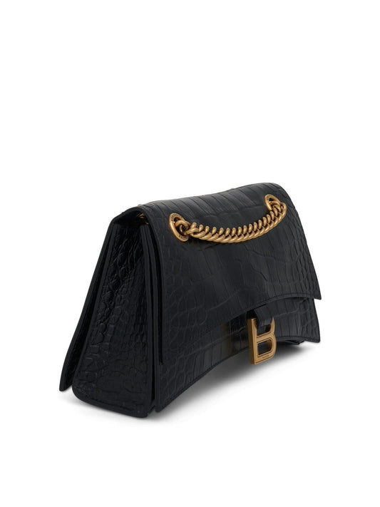 BALENCIAGA Crush Small Chain Bag Croco Embossed (Black)