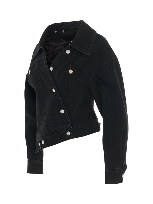 ALEXANDER MCQUEEN Twisted Asymmetric Denim Jacket (Black)