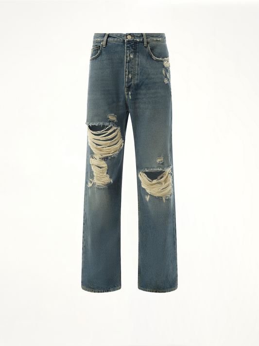 BALENCIAGA Light Indigo Denim Ripped Pants (Blue)