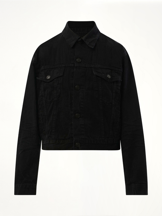 BALENCIAGA Small Fit Logo Denim Jacket (Black)