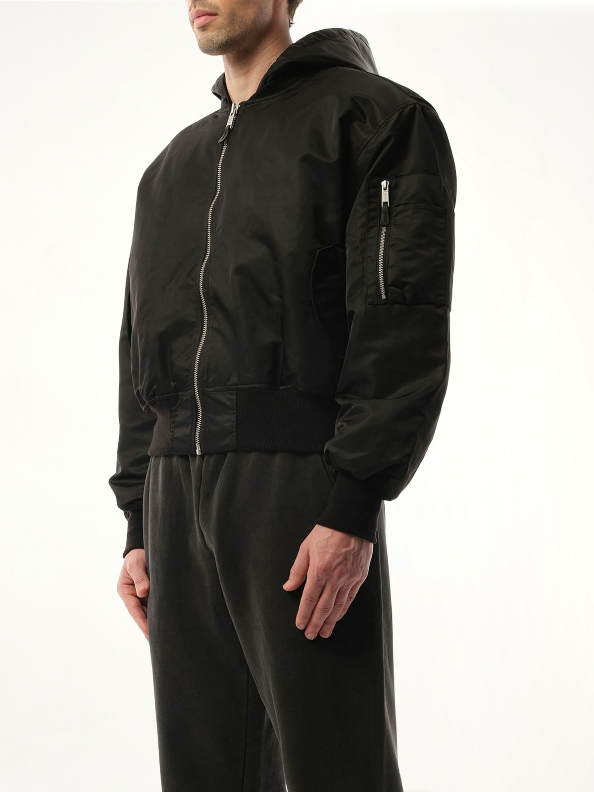 ENTIRE STUDIOS Hooded Broad Bomber Jacket (Black)