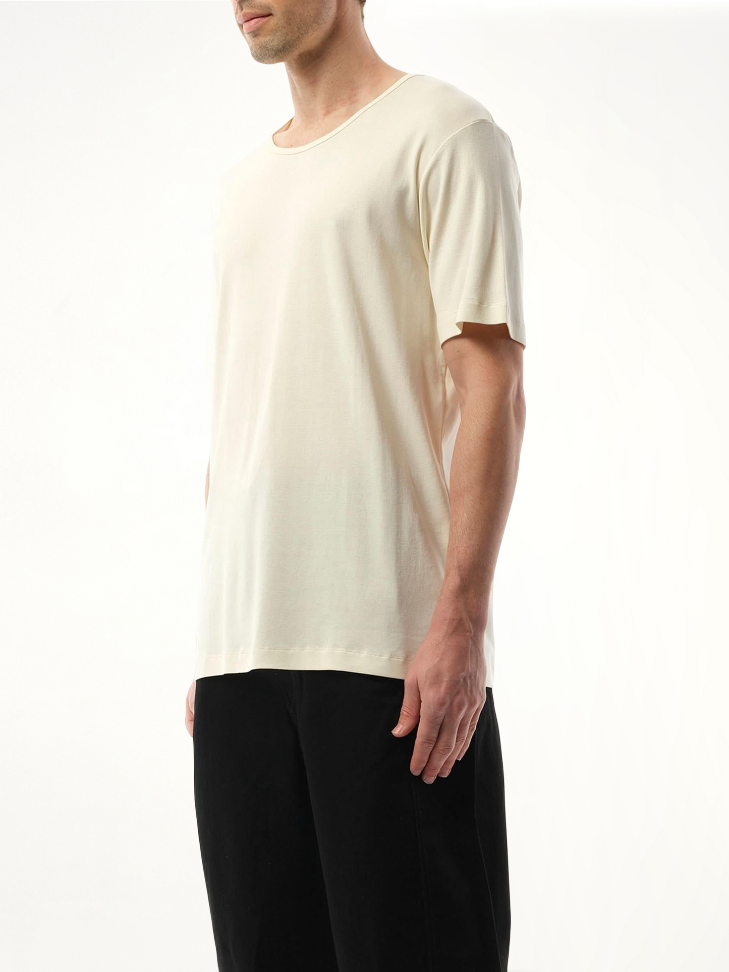 LEMAIRE Rib U Neck T-Shirt (Light Cream)