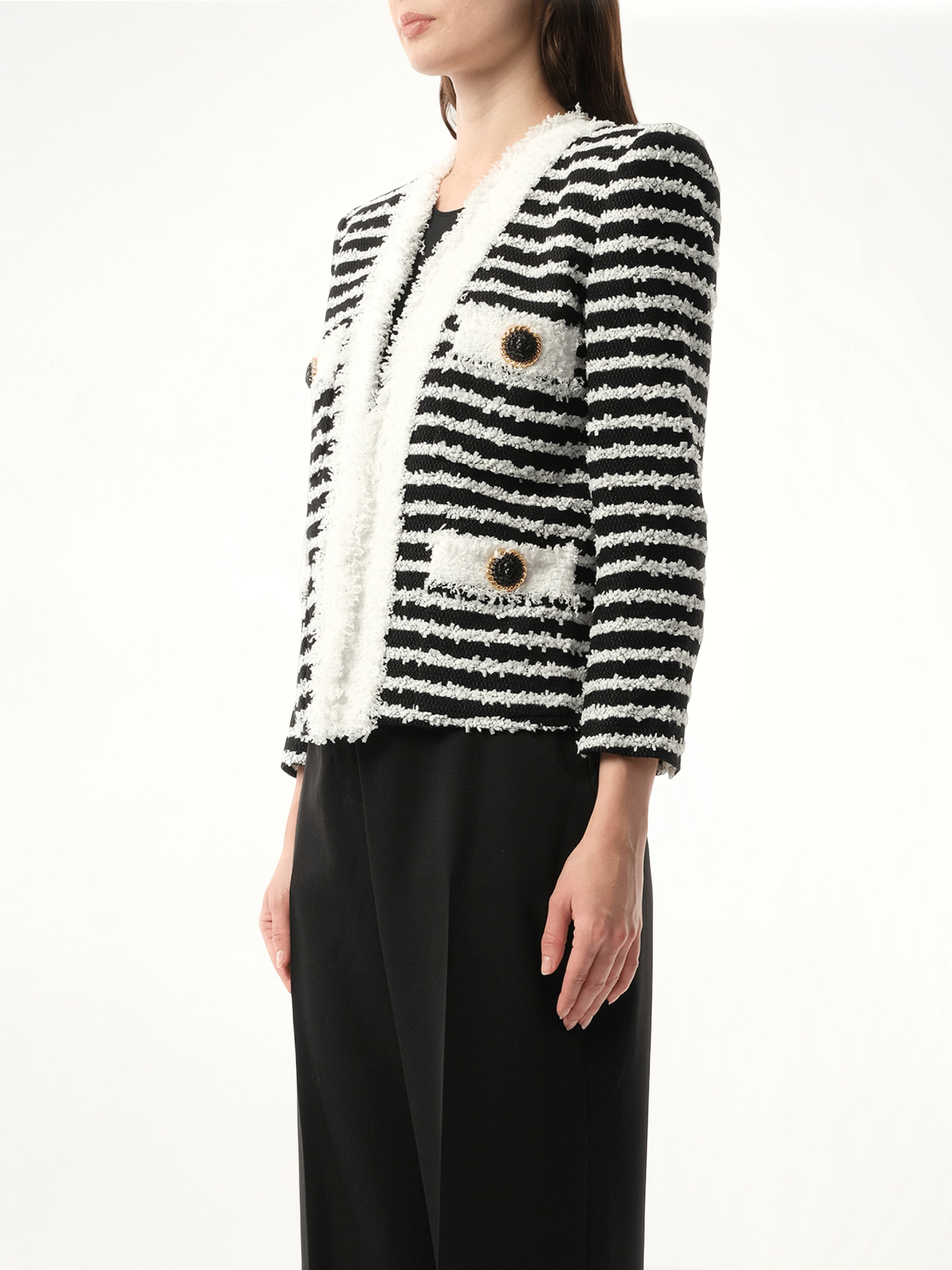 BALMAIN 4PKT Mariniere Tweed Jacket (Black)