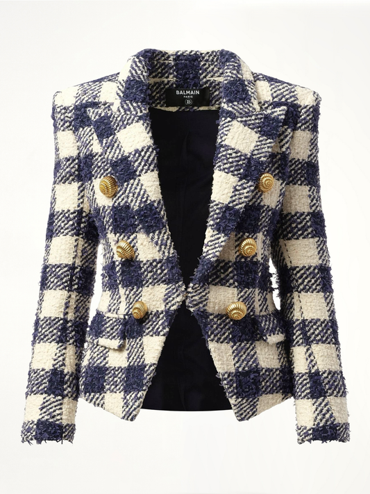 BALMAIN 6 Button Tweed Jacket (Blue)