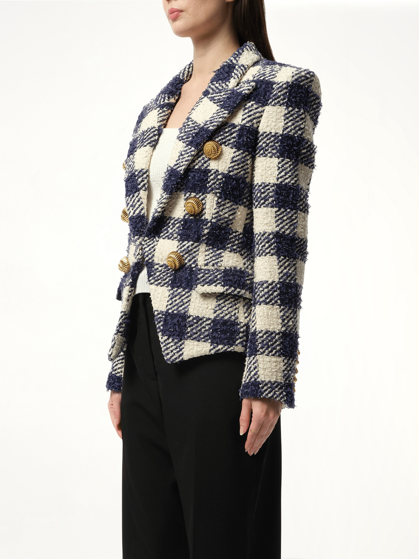BALMAIN 6 Button Tweed Jacket (Blue)