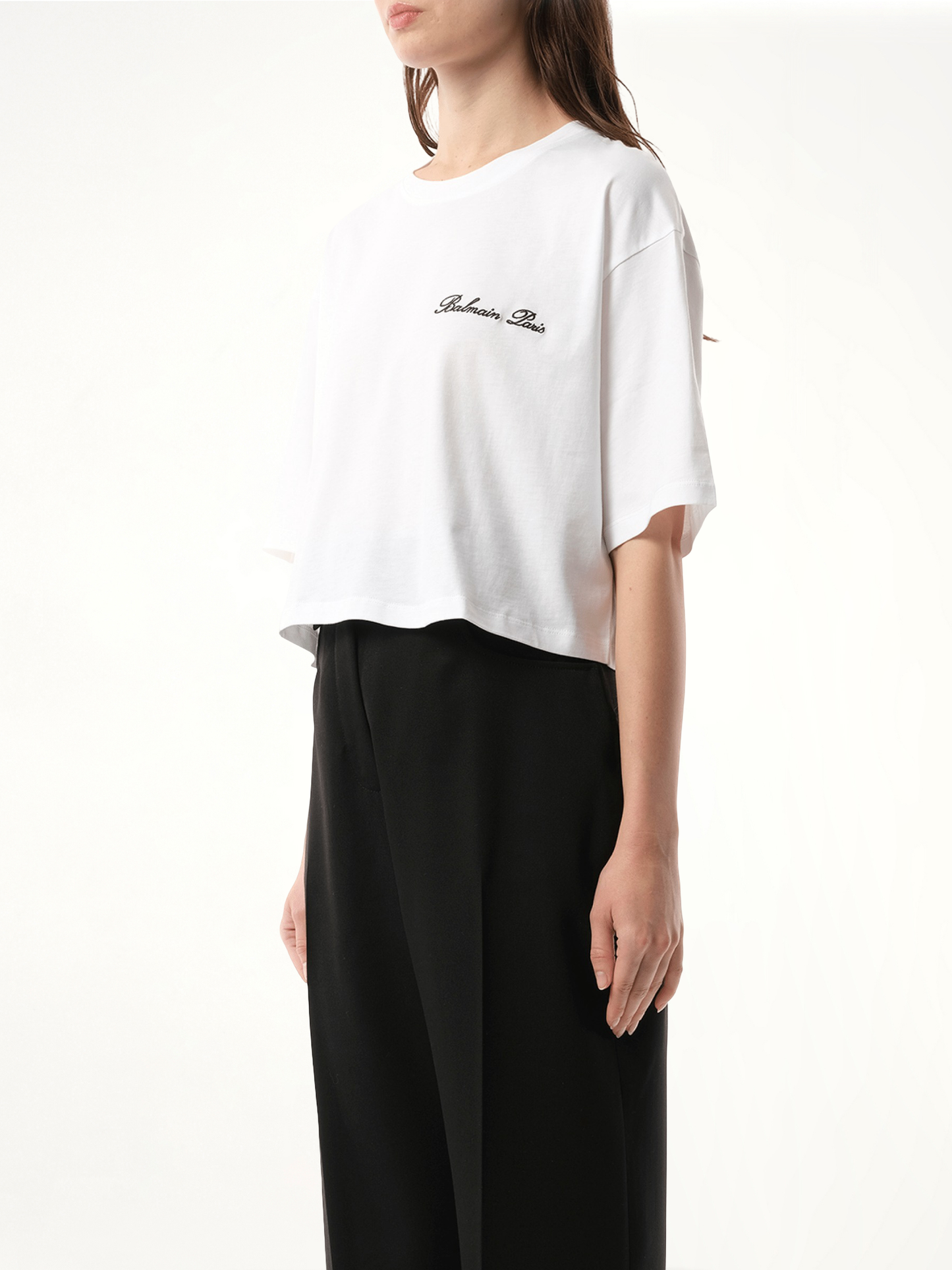 Balmain Signatured Embroidered Crop Top (White)