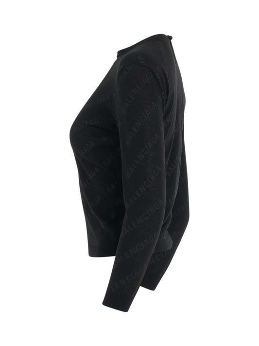 BALENCIAGA Allover Logo Knit Sweater (Black)