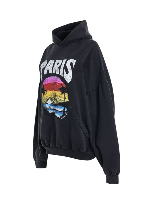 BALENCIAGA Handwritten Logo Round Hoodie (Faded Black White)