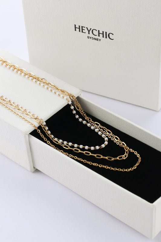 Heychic Eleyna Bead Gold Layered Necklace (White)