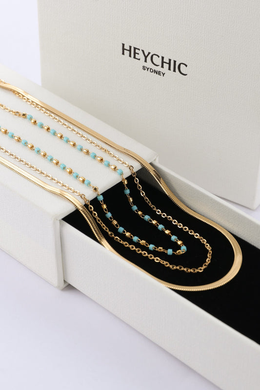 Heychic Thalassa Aqua Bead Gold Layered Necklace (Blue)