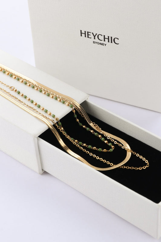 Heychic Mireva Bead Gold Layered Necklace (Green)