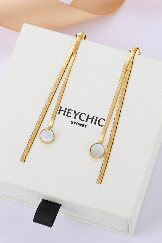 Heychic Velour Chain Pearl Drop Earrings (Gold)