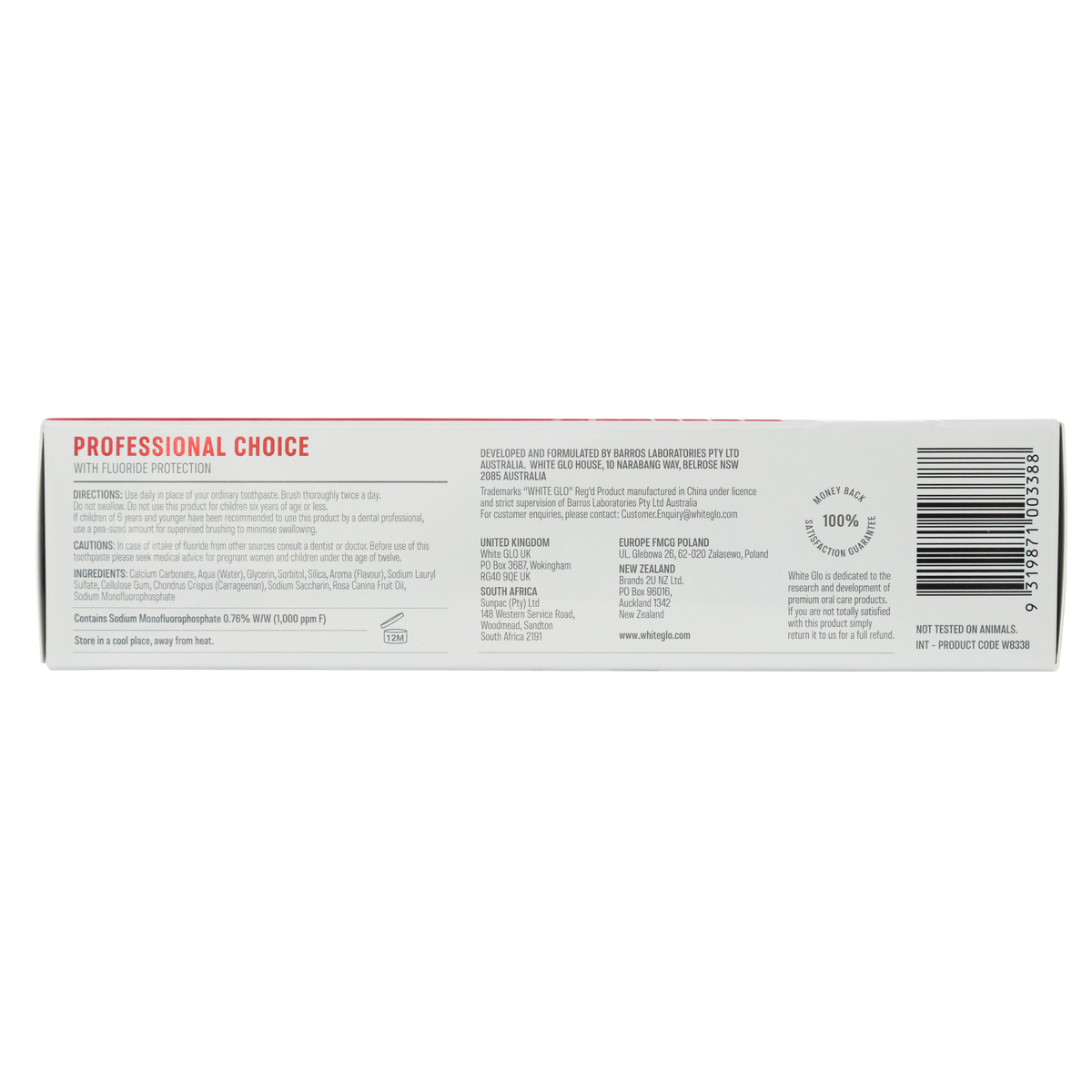 White Glo Professional Choice Toothpaste 150g (New)