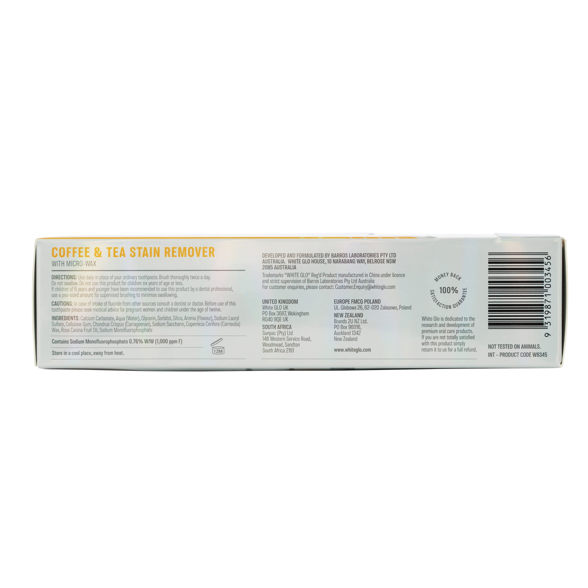 White Glo Coffee & Tea Toothpaste 150g (New)