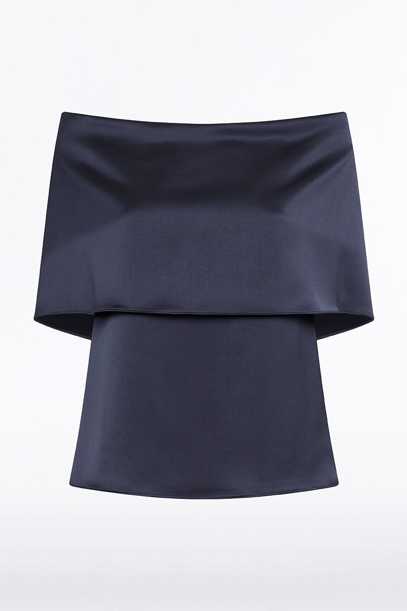 Carla Zampatti Midnight Satin Off Shoulder Top (Blue)