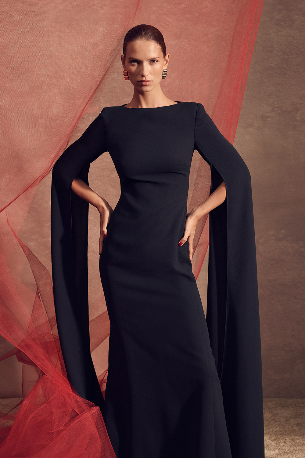 Carla Zampatti Crepe Celebration Sleeve Gown (Navy)